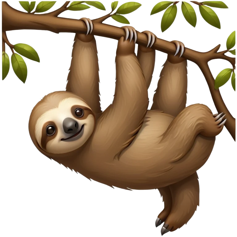 sloth hanging from a tree branch emoji