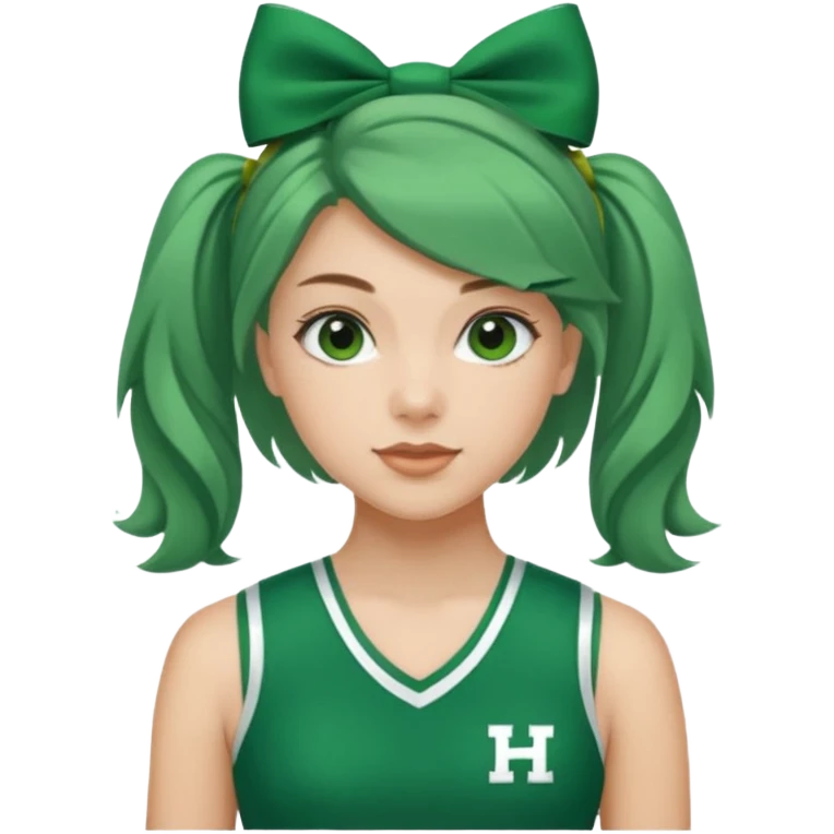 Sydney Taylor with green Hawkins Cheerleader no sleeve uniform, green bow on her hair emoji