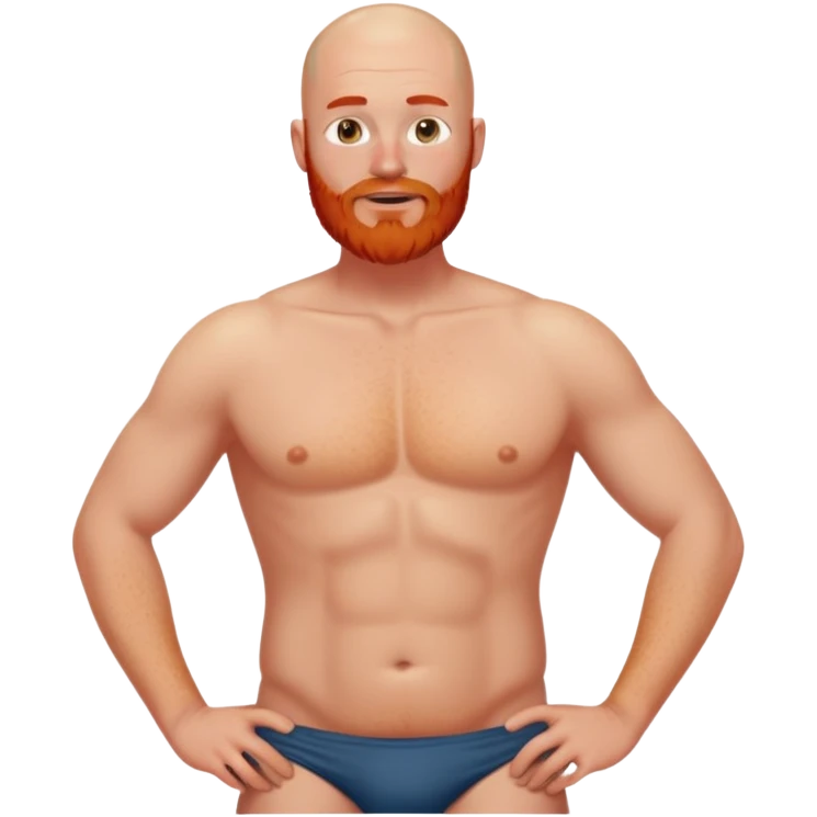 Dadbod white man with  no hair freckles and red beard posing without a shirt emoji