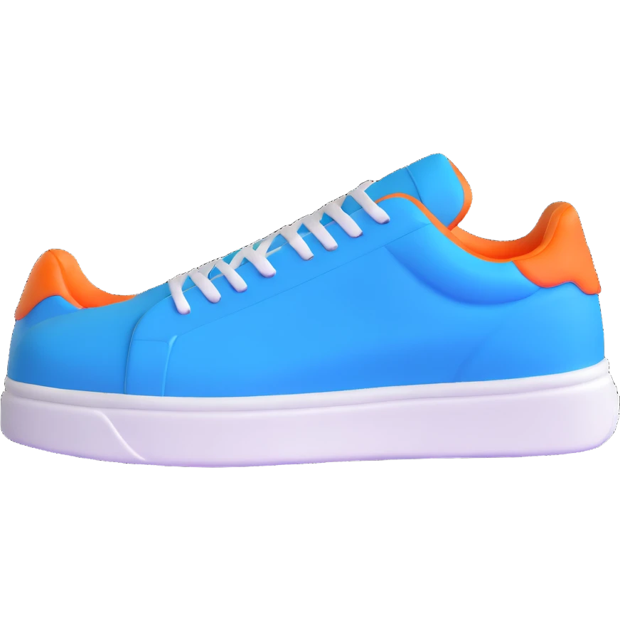 blue sneaker with white sole, side view, cartoonish 3D emoji style emoji