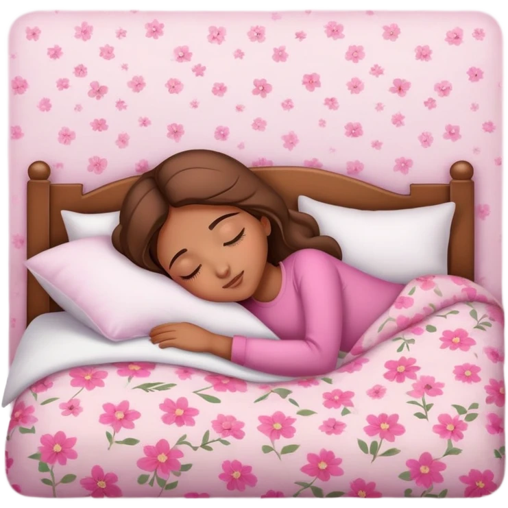 light brown girl beautiful finish sleeping on her bed with pinky floral design  emoji