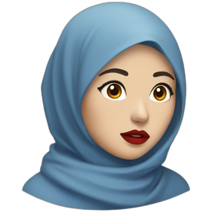 Asian women wearing blue indigo hijab with red lipstick with shocked face emoji