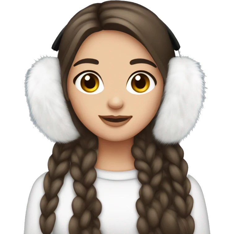 Brunette long hair pretty girl wearing white faux fur earmuffs  emoji