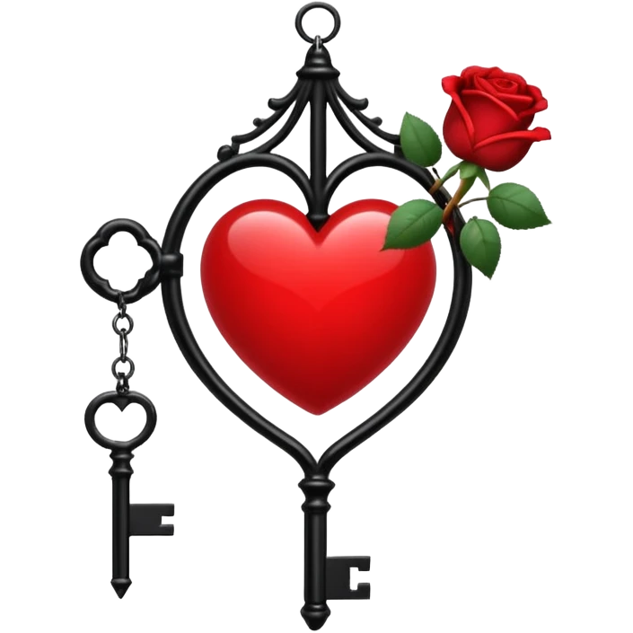 red heart with a gothic key, chandelier, and roses, dark romance emoji
