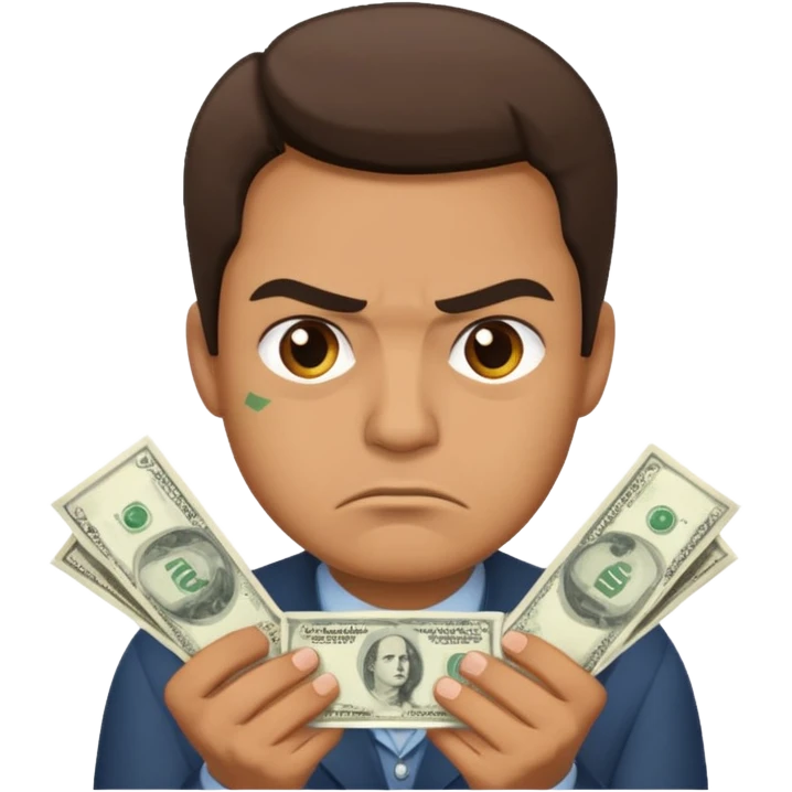 a guy who holds his money in his hands and looks angrily because he doesn't want to share it with anybody, he is a cheapskate  emoji