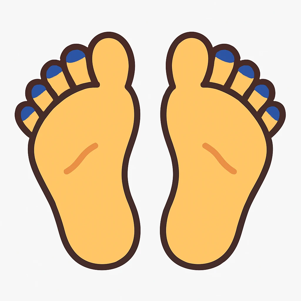 Create a simple and playful emoji style illustration of two feet soles facing forward in the same pose as the reference image. The design should be clean, friendly, and without any explicit content. Emulate the emoji style look while keeping the pose and simplicity. emoji