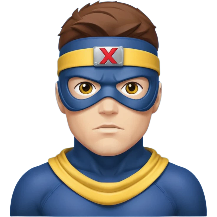 marvel superhero cyclops x-men. blue cowl with iconic yellow visor with red stripe through emoji