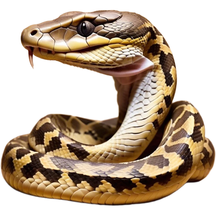 Cinematic Cute Yawning Python Portrait Emoji, Head tilted slightly with a dramatic, wide-open yawn, showcasing a sinuous, scaled form with drowsy, half-closed eyes and an open, relaxed mouth, Simplified yet irresistibly adorable features, highly detailed, glowing with a soft, cozy earthy glow, high shine, relaxed yet expressive, stylized with a dash of whimsical reptilian charm, soft glowing outline, capturing the essence of a drowsy yet affectionate python that appears ready to stretch out for a nap! emoji