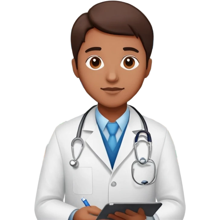 Pharmacist in white lab coat with medicine bottles and prescription pad emoji