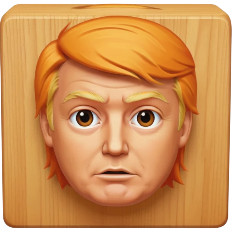donald trump facial features and hair on a square wooden block emoji
