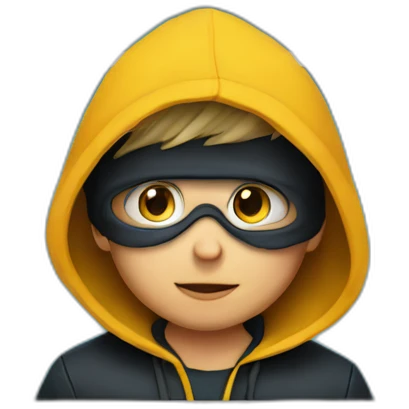 Young boy with a hood behind his computer and focus on his code  emoji