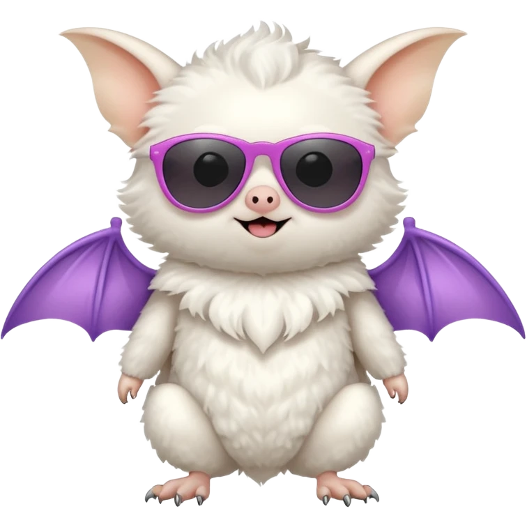 cute white bat with sunglasses, full body emoji