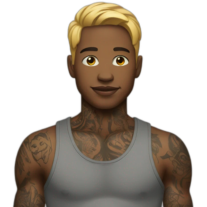 Young man with bodysuit tattoo emoji