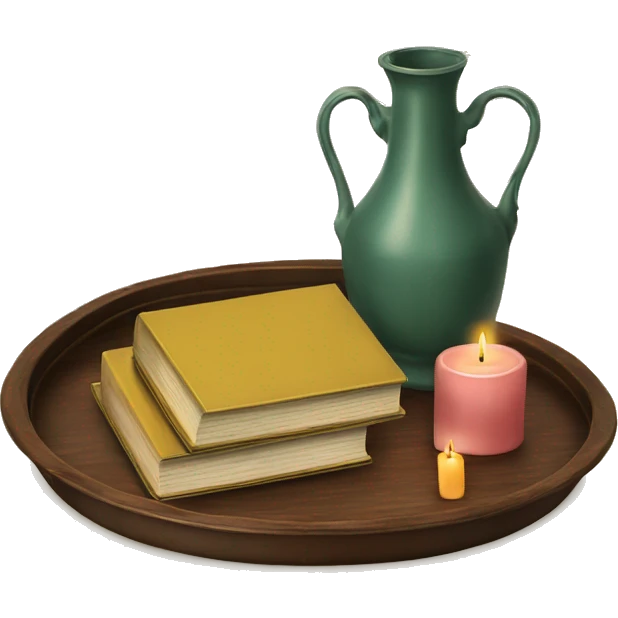 vintage tray with books and candle emoji