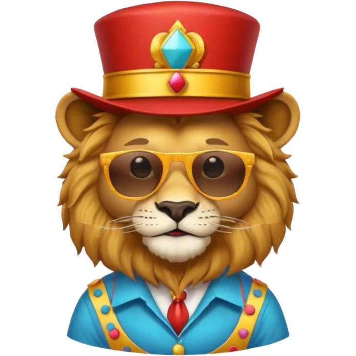 a sunglasses lion with circus hat and shirt emoji