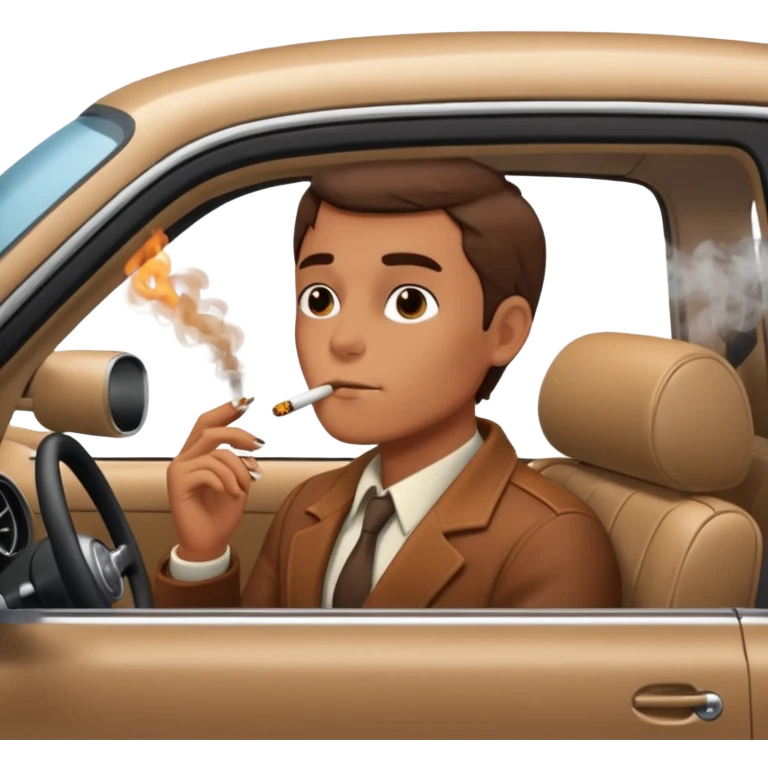 Me smoking a brown cigarette in a car emoji