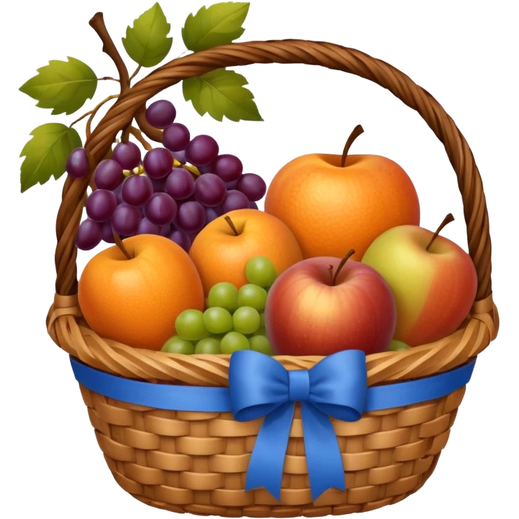 A basket with a blue ribbon on the handle emoji