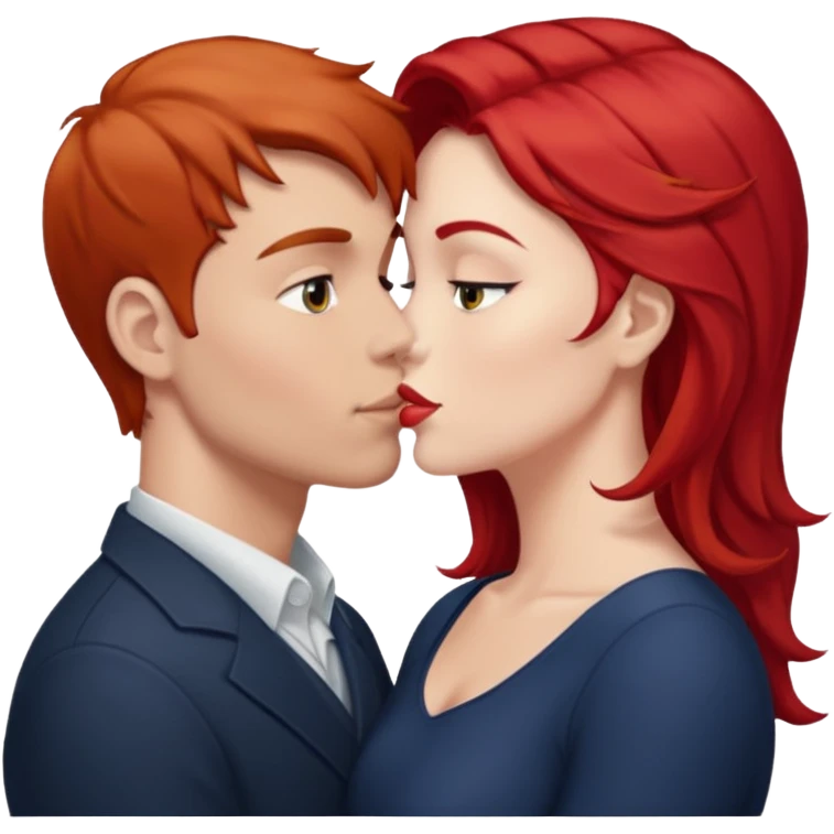 One white guy with brown hair and one white woman with red hair with no clothes kissing emoji