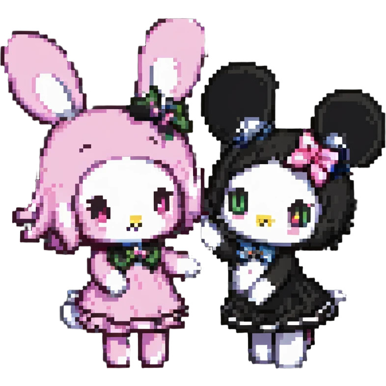 Kuromi and My Melody together, playful pose, simple background emoji