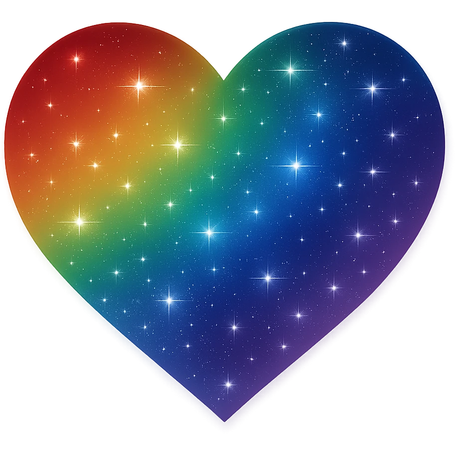 Modify the heart with a night sky gradient to rainbow night theme with a rainbow gradient, more stars, and a soft glow. Remove the background entirely  emoji