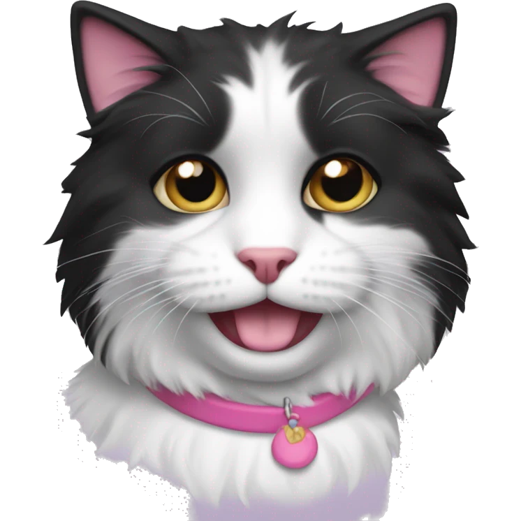 Black and white medium haired cat with a pink nose emoji