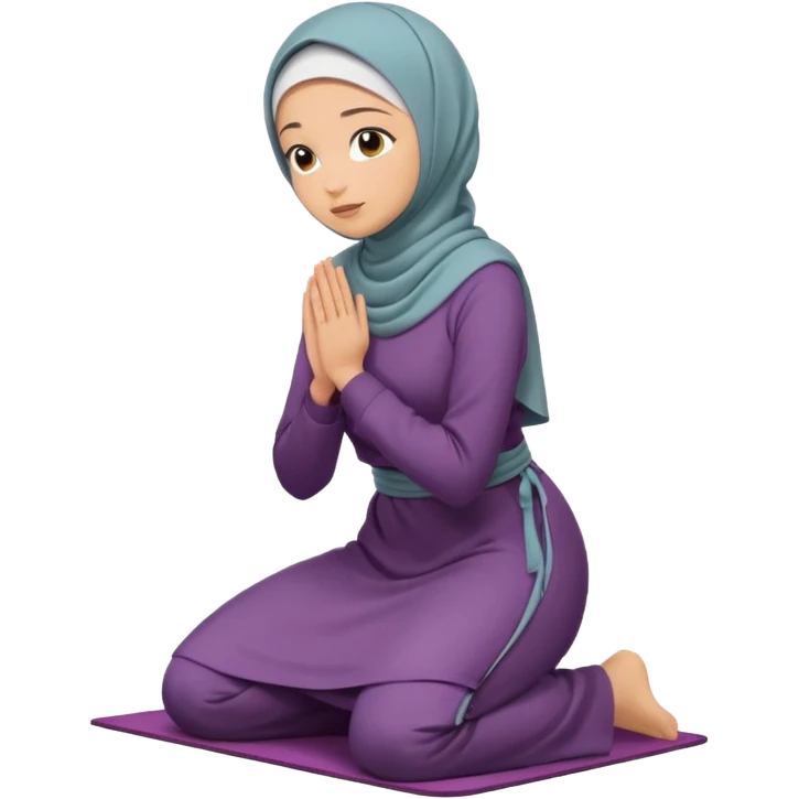 Woman Kneeling for Islamic prayer side view face to the floor emoji