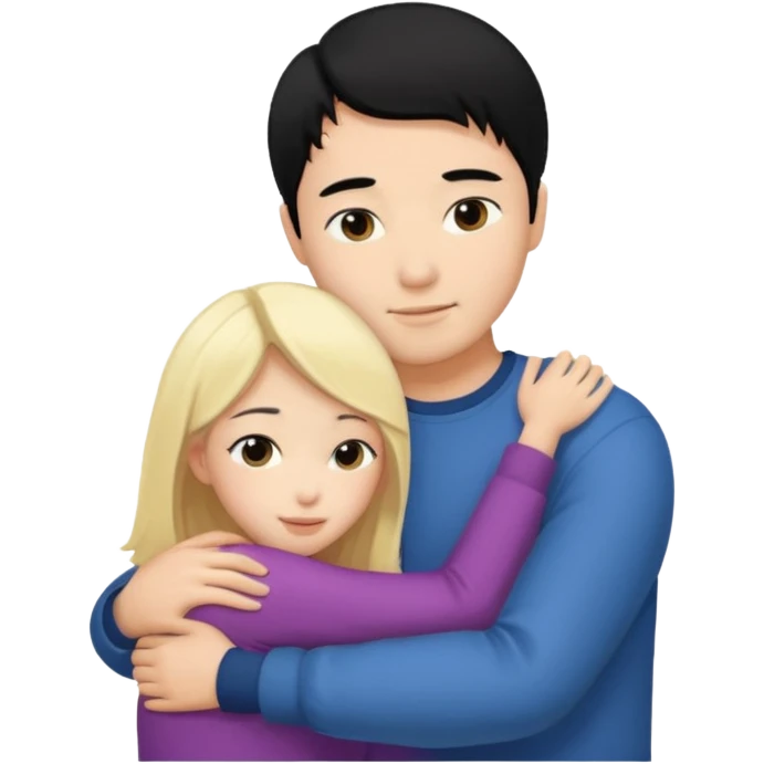 Asian Man black hair hugging blonde girl emoji