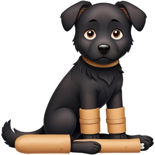black dog with a splint on his broken arm emoji