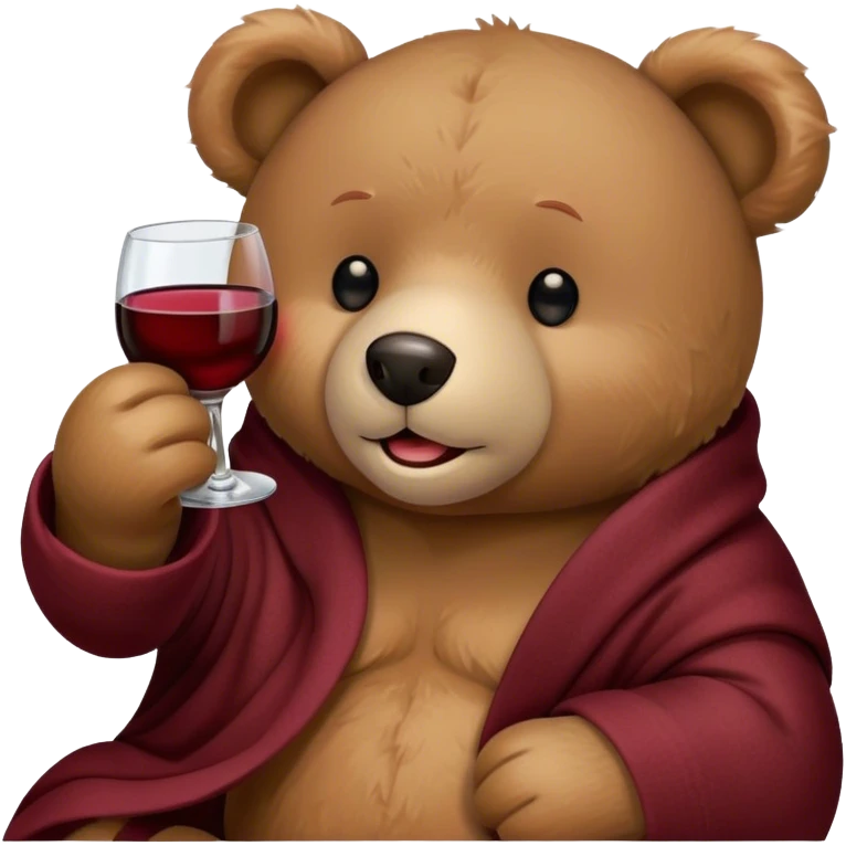 a teddy happy bear wrapped in a blanket talking on phone holding glass of wine emoji