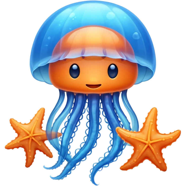 Jellyfish hugging a starfish emoji
