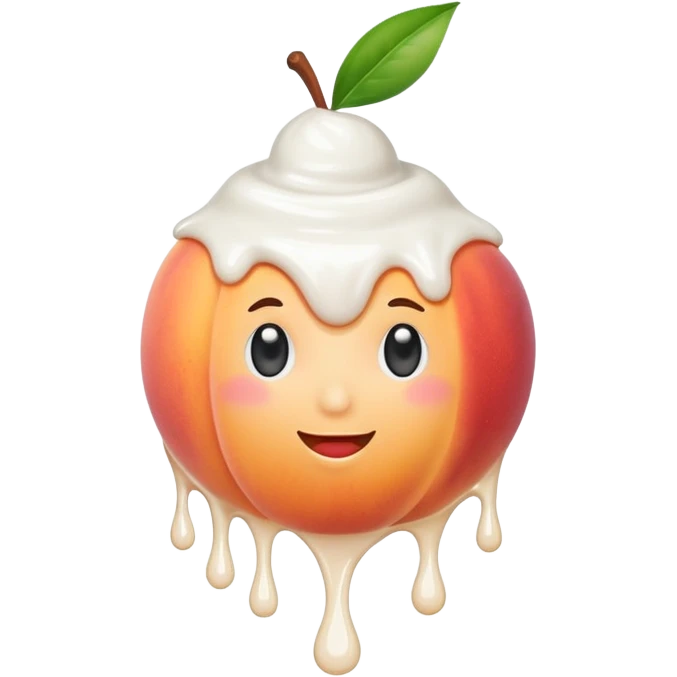 Peach dripping with liquid white yogurt in the interline  emoji