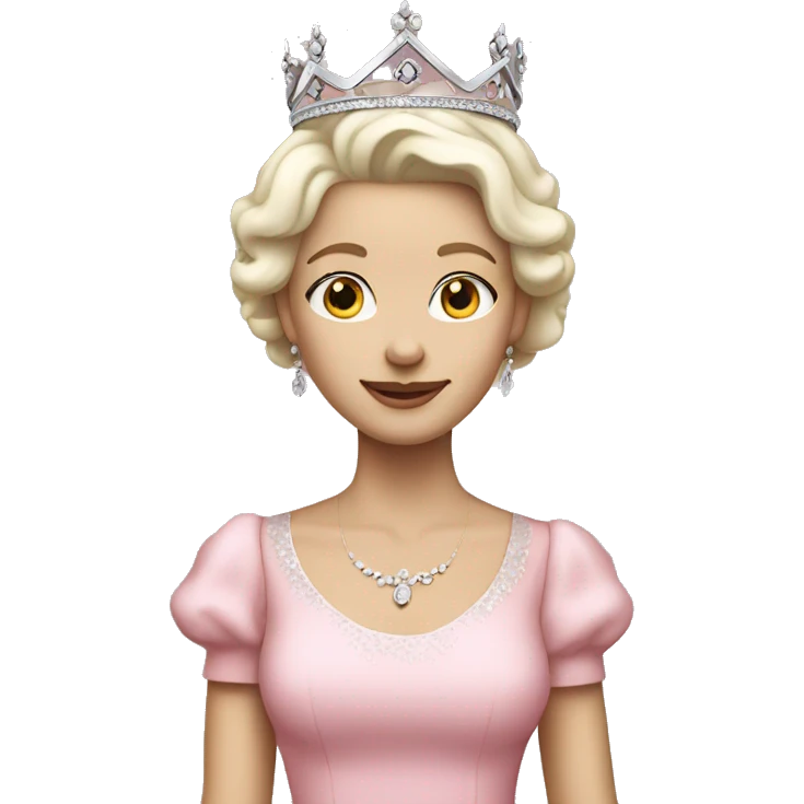 white skin colour, queen, pink dress emoji