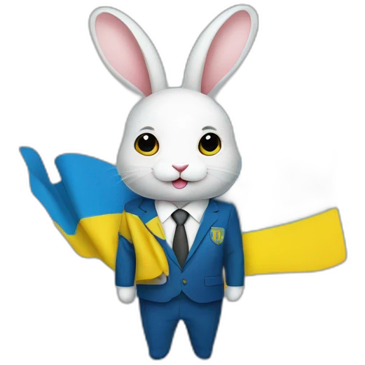 a rabbit in a suit in the color of the Ukrainian flag emoji
