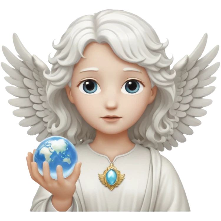 Angel statue wavy hair hollow eyes feathered wings holding the world emoji