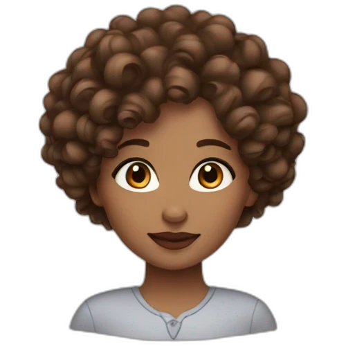a curly women with brown hair, brown eyes with long lashes, brown skin and big lips emoji
