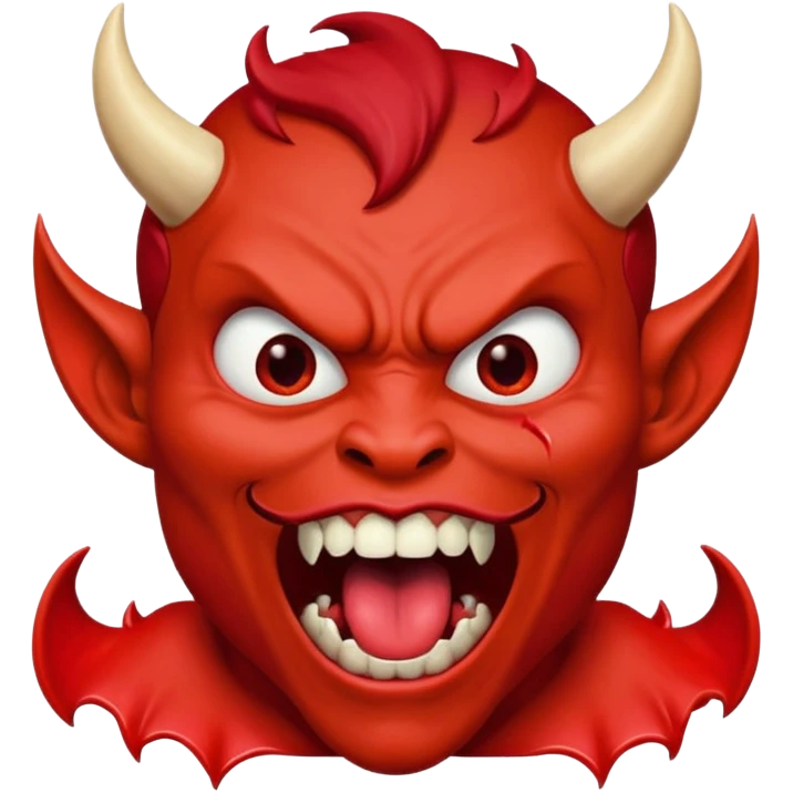 Make a red devil looking straight to with is mouth like it's going to eat something that's dropping from the shy  emoji