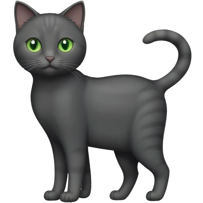 full body completely solid dark grey cat with green eyes and white paws emoji