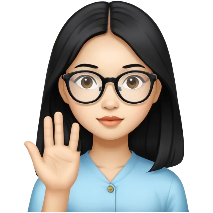 young Vietnamese girl head with very long black hair and glasses emoji