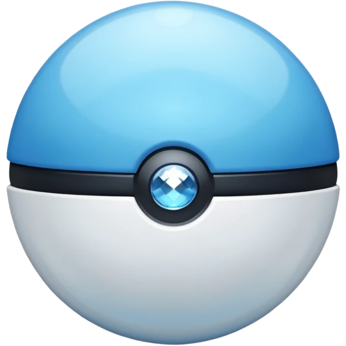 blue pokeball emoji, top half is a more saturated blue, bottom half is white, black stripe, with a white sheen, with a pearlescent finish, with a diamond effect emoji