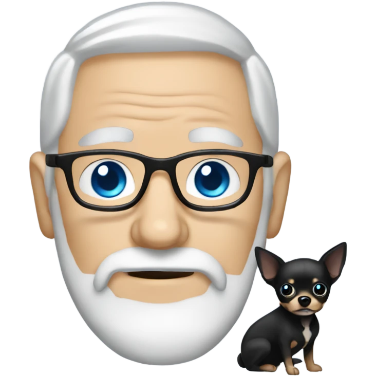 Old man with blue eyes goatee beard ball cap holding black Chihuahua long hair emoji