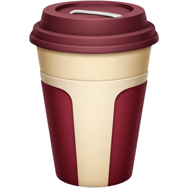 A takeaway coffee cup emoji with a burgundy and cream color theme emoji