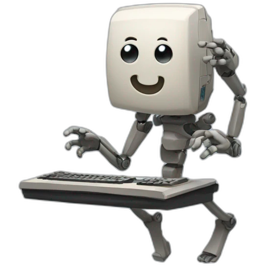 Anthropomorphic computer with arms and legs doing something random emoji