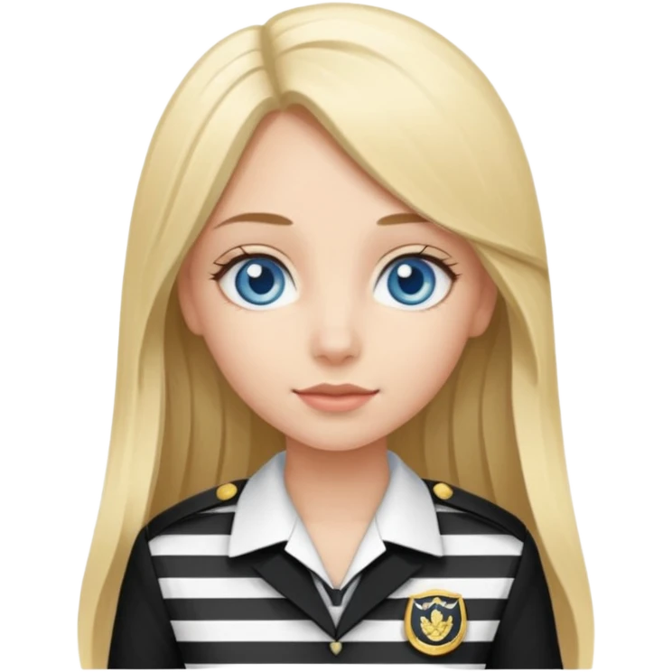blue eyes blonde girl IN VERTICLE BLACK AND WHITE STRIPES UNIFORM LONG HAIR emoji