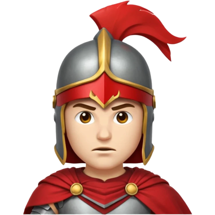 Emoji portrait of a Spartan warrior. Crested helmet, red cloak, determined expression. emoji