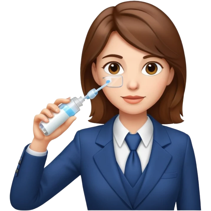 Mom with brown hair in business suit drinking milk and holding a vaccine syringe emoji