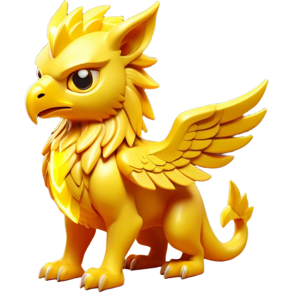 Clash of Clans aesthetic: Cinematic fierce lightning gryphon Beast Emoji, rendered in a 3D vector-style similar to standard emojis with minimal shading and bold, simplified shapes. A compact, isometric mythical creature with wild, majestic features and fierce yet endearing eyes, softly glowing with a primal enchanted charm. Simplified yet unmistakably iconic, highly detailed and consistent, glowing with a soft radiant shine and high polish. Stylized with a touch of mythical wildness and a soft glowing outline, capturing the essence of a legendary beast with a friendly, playful allure! emoji