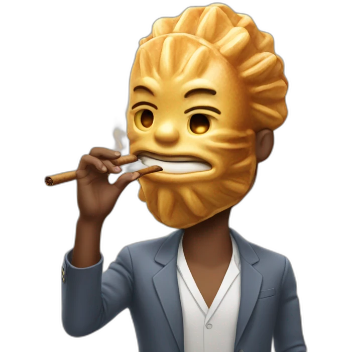 man with a taiyaki head smoking a cigar emoji