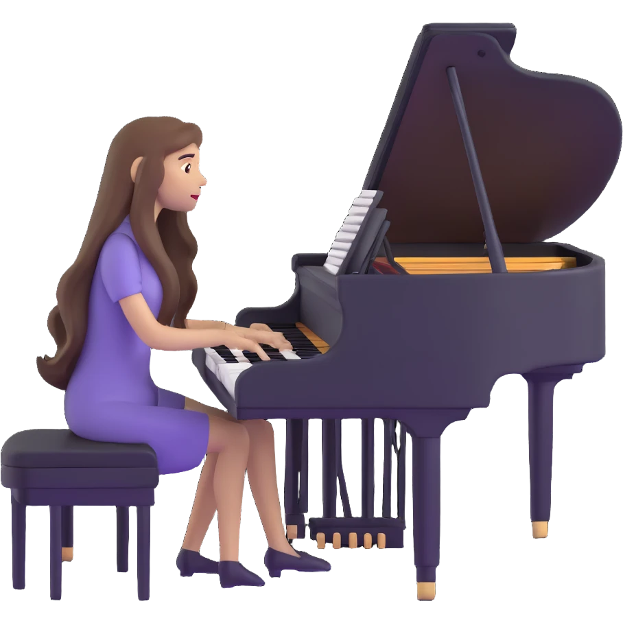 woman with extremely long hair playing the piano emoji