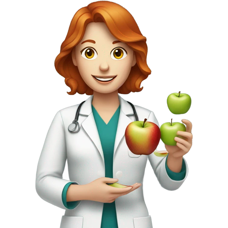 red hair nutritionist using glass with apple emoji