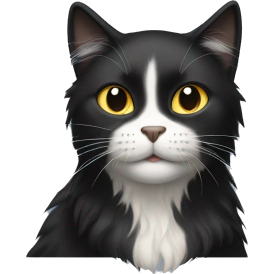 black cat long-haired with half white head emoji